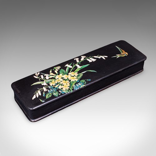 Vintage Japanned Pen Box, Japanese, Lacquer, Calligrapher's Quill Case, Art Deco