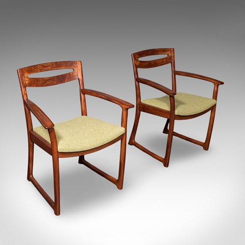 Pair Of Vintage Side Chairs, Scottish, Teak, Elbow Seat, Beithcraft, Mid Century