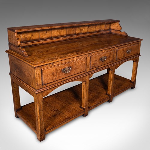 Vintage Suffolk Dresser Base, English, Oak, Victorian Revival, Kitchen Sideboard