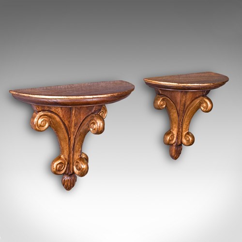 Pair Of Vintage Decorative Wall Brackets, English, Clock Shelf, Italianate Taste