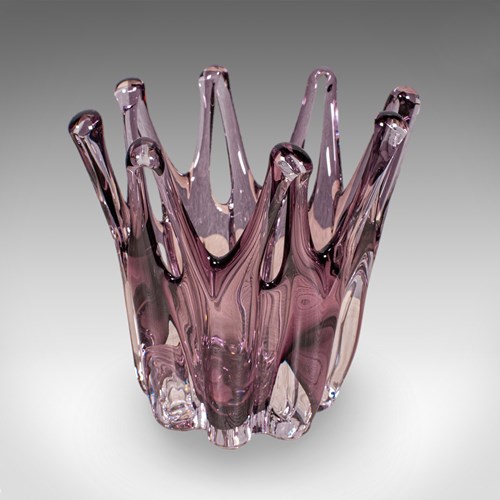 Vintage Starburst Display Bowl, Czech, Bohemia Art Glass Fruit Dish, Mid Century