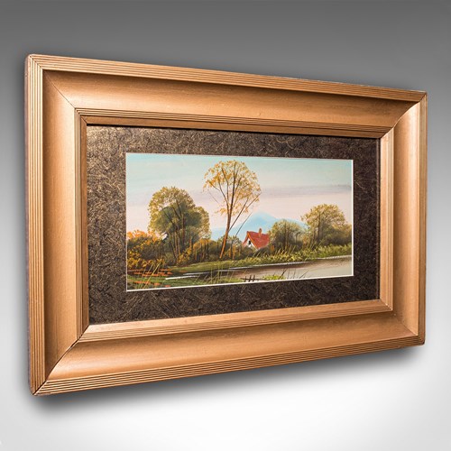 Vintage Landscape Painting, Scottish School, Framed, Oil, Riverbank Scene, Art
