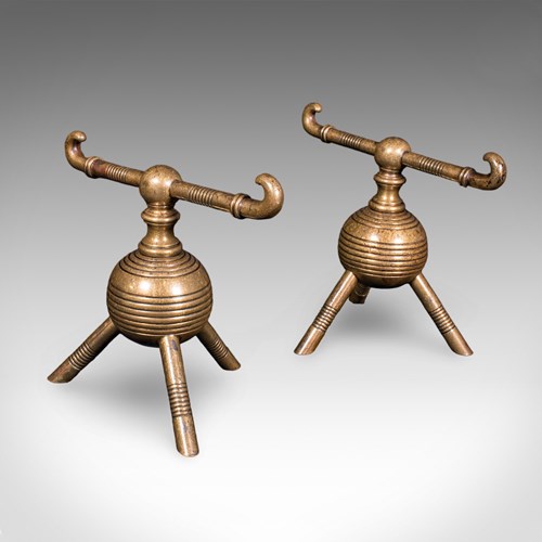 Pair Of Antique Fireside Tool Rests, English, Aesthetic Movement, Late Victorian