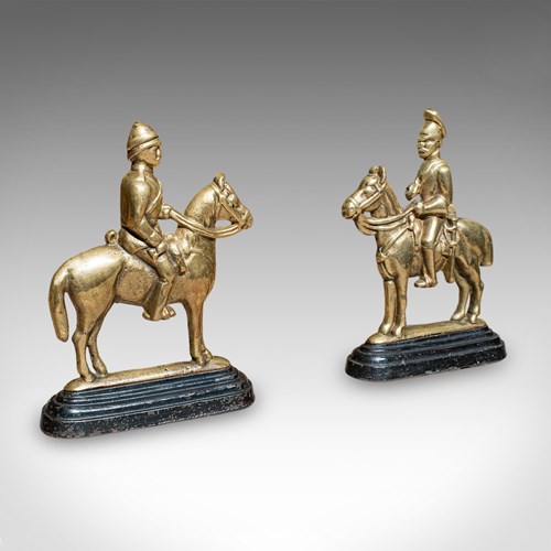 Pair Of Antique Mounted Horse Rider Bookends, English, Book Rests, Victorian