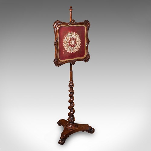 Antique Pole Screen, English, Adjustable Fireside Heat Reflector, William IV