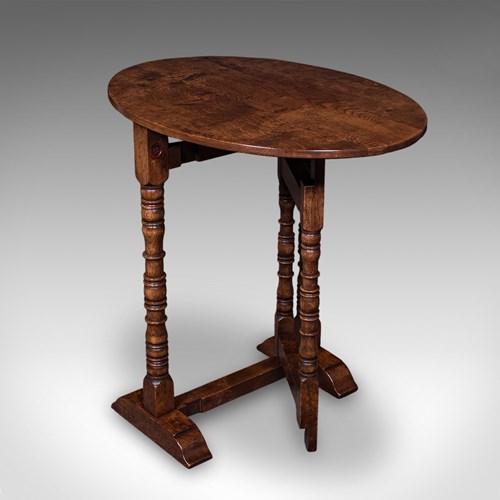 Vintage Folding Oval Occasional Table, English, Gate Leg, Side, Jacobean Revival