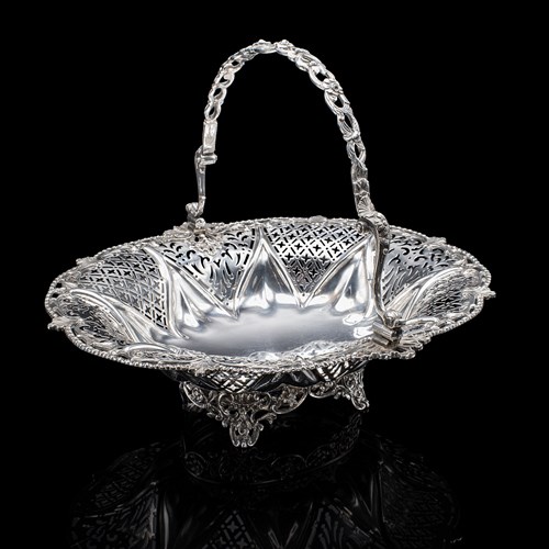 Vintage Decorative Cake Basket, English, Silver Plate, Fruit Dish, Mid Century