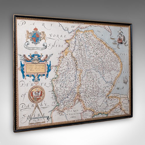 Vintage Map, Lincoln, Nottingham, English, After Christopher Saxton, Cartography