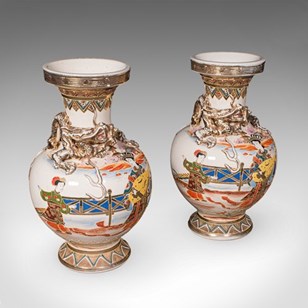 Pair Of Antique Satsuma Vases, Japa...