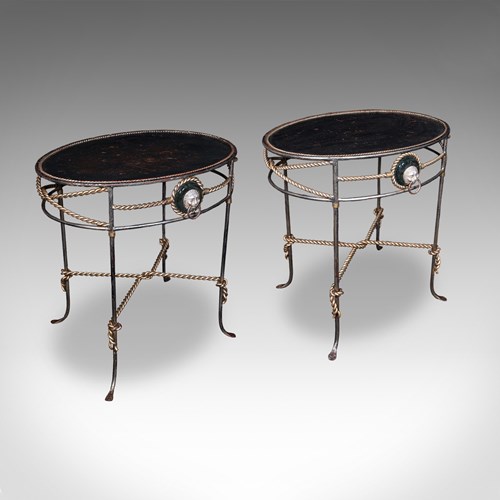Pair Of Vintage Garden Tables, French, Cast Iron, Oval, Veranda, Serving, C.1970