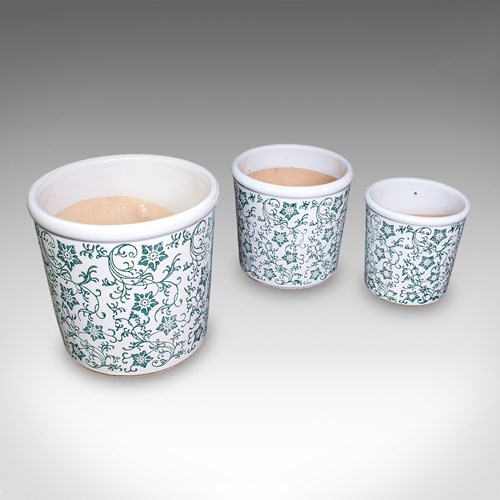 Set Of 3 Vintage Tree Planters, Portuguese, Ceramic, Veranda, Garden, Bush Pots