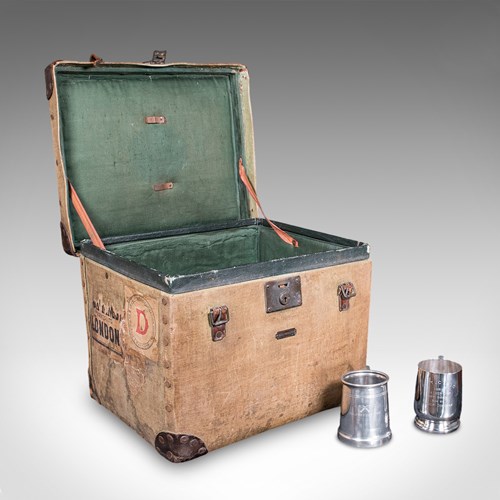 Antique Travel Trunk, English Canvas Case, Military Sporting Interest, Edwardian