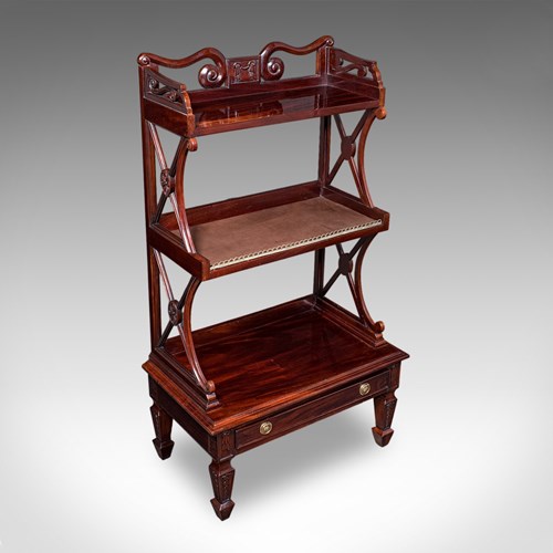 Vintage Waterfall Bookcase, English, Whatnot, Book Shelf Stand, Regency Revival