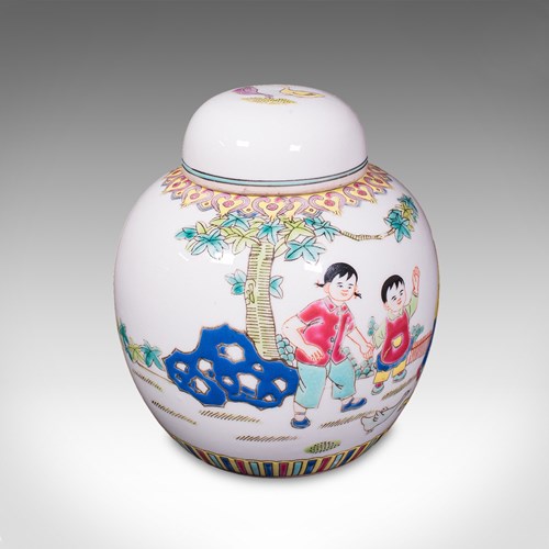 Vintage Decorative Ginger Jar, Oriental, Ceramic Lidded Spice Pot, Wucai Finish