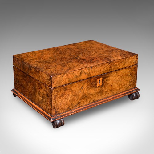 Antique Keepsake Case, English, Burr Walnut, Jewellery, Organiser Box, Victorian