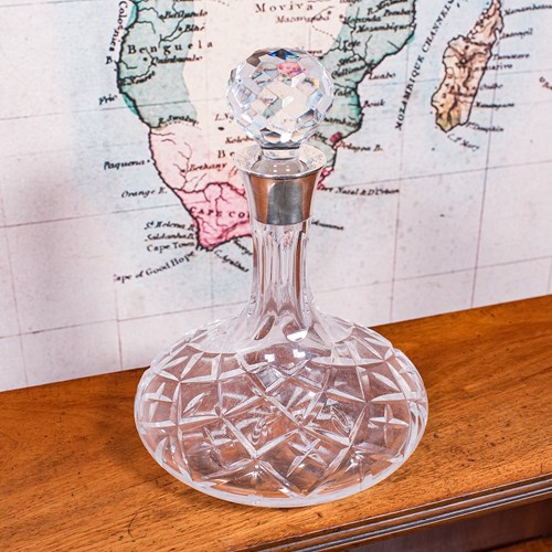 Vintage Full Bodied Wine Decanter, English, Cut Glass, Hallmarked Silver, Rioja
