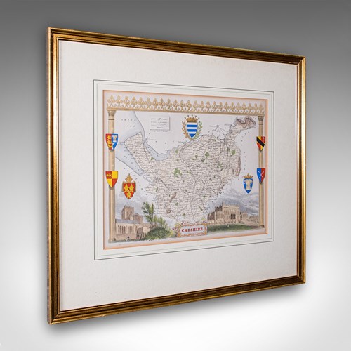 Antique Cheshire County Map, English, Atlas Reproduction, Moule, Victorian, 1900