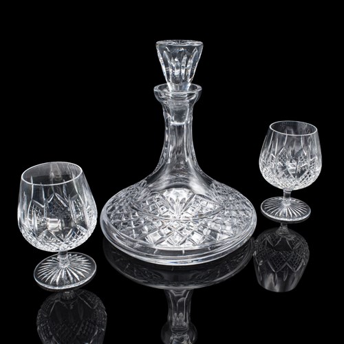 Vintage Ships Decanter & Glass Duo, English, Crystal Glass, Brandy, Rum, Whiskey