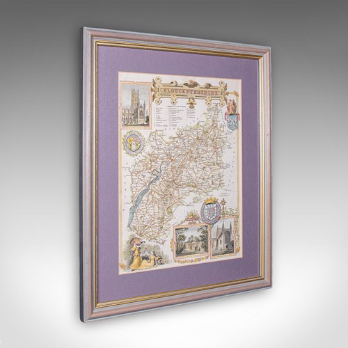 Antique County Map, Gloucestershire, English, Framed, Thomas Moule, Victorian