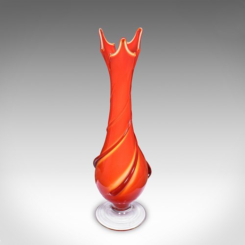 Vintage Murano Trumpet Vase, Italian, Art Glass, Display, Mid Century Modern