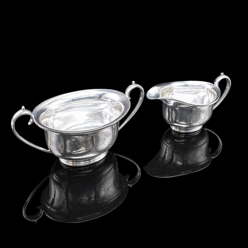 Antique Sugar Dish & Creamer Duo, English Silver Plate, Coffee Service Set, 1920