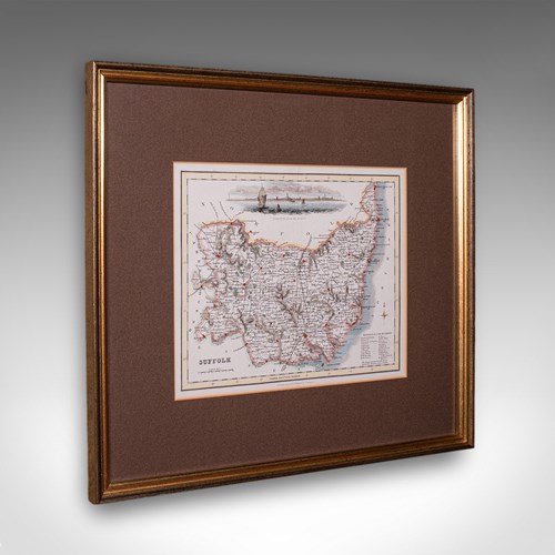 Antique County Map, Suffolk, Scottish, Framed Atlas Cartography, Victorian, 1840
