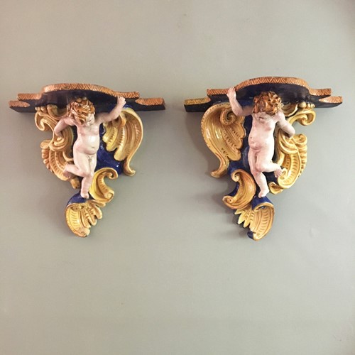 19th Century central Italian putto figured shelves