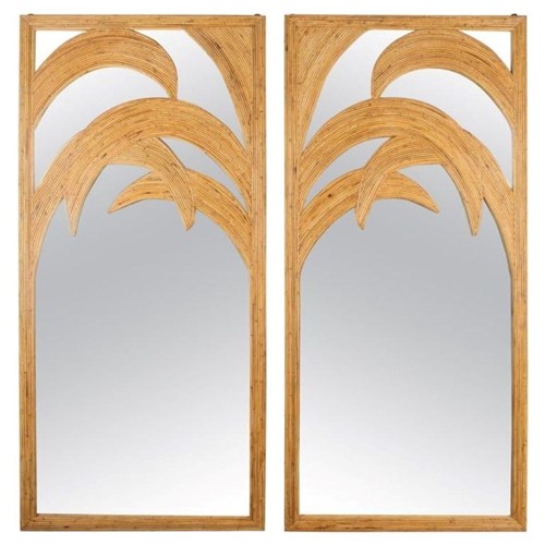 Pair Of Mid-Century Style French Bamboo Mirrors