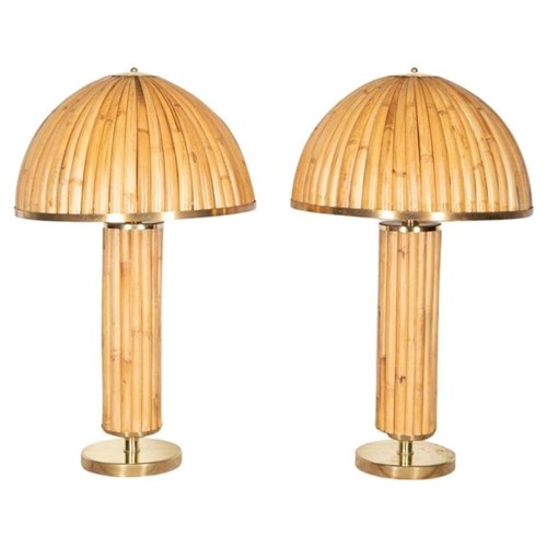 Pair Of Large Mid-Century Style Italian Bamboo Table Lamps
