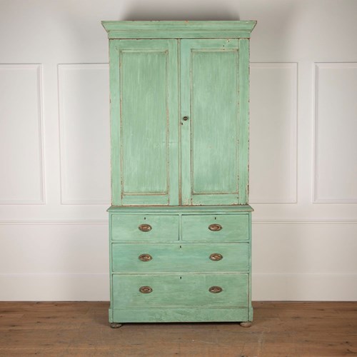 19Th Century Original Painted Linen Cupboard