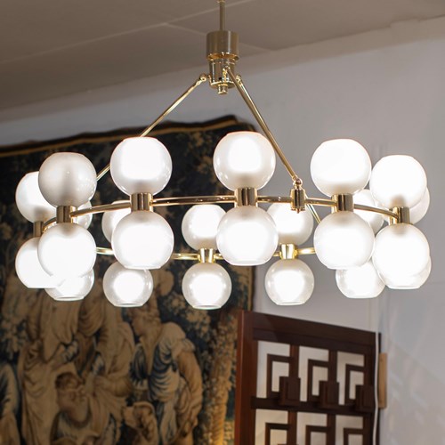 Large Contemporary Brass And Glass Chandelier