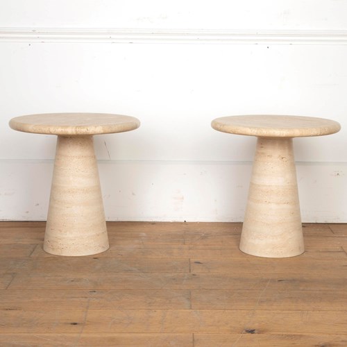 Pair Of Contemporary Travertine Side Tables