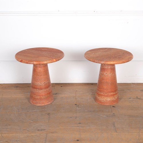 Pair Of Contemporary Red Travertine Side Tables