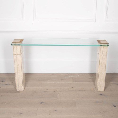 20Th Century Glass And Travertine Console Table