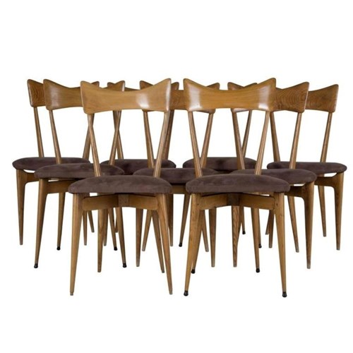 Set Of Eight Mid Century Italian Harlequin Dining Chairs