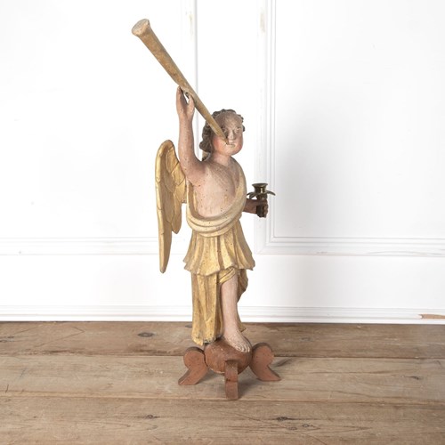 17Th Century Carved Giltwood Heralding Angel