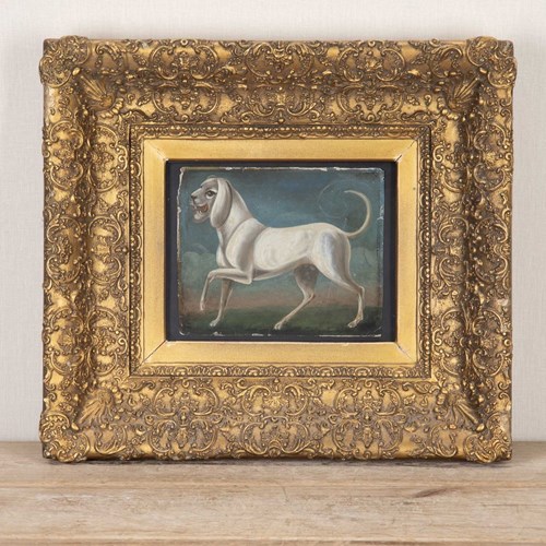17Th Century Italian Oil Painting Of A Dog In A 19Th Century Gilded Frame