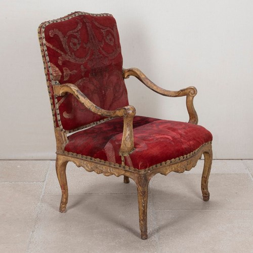 18Th Century French Louis XV Giltwood Fauteuil