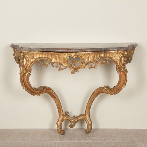 18Th Century Italian Giltwood Marble Top Console Table