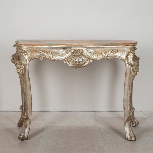 18Th Century Neapolitan Carved And Silver Gilt Console Table