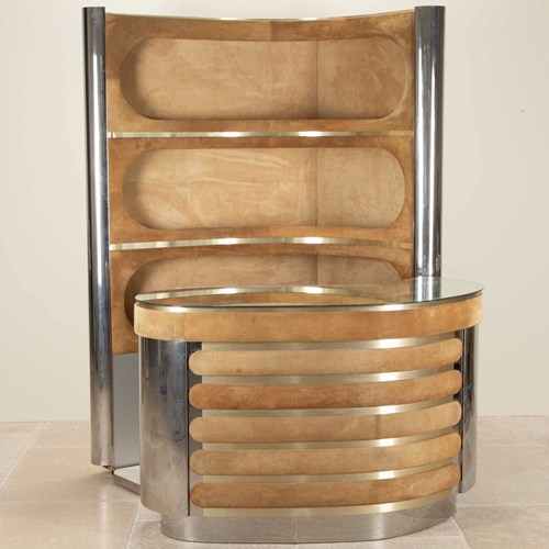 1970S Italian Chrome And Suede Bar In The Style Of Willy Rizzo