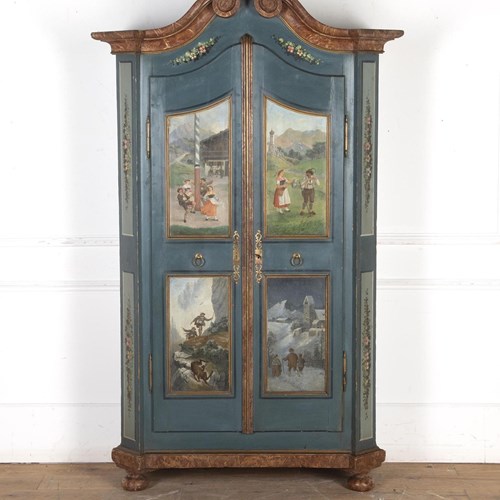 19Th Century Bavarian Hand-Painted Folk Armoire