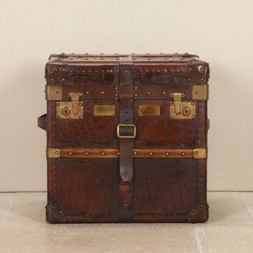 19Th Century English Crocodile Pressed Leather Trunk