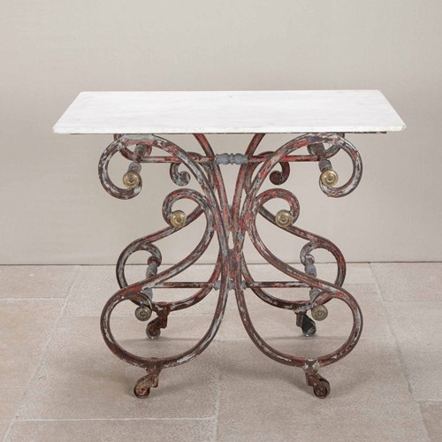 19Th Century French Butchers Table With Marble Top