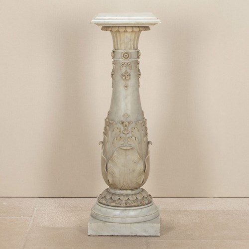 19Th Century French Carved Carrara Marble Column