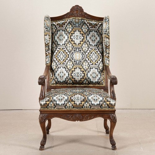 19Th Century French Carved Walnut Open Armchair