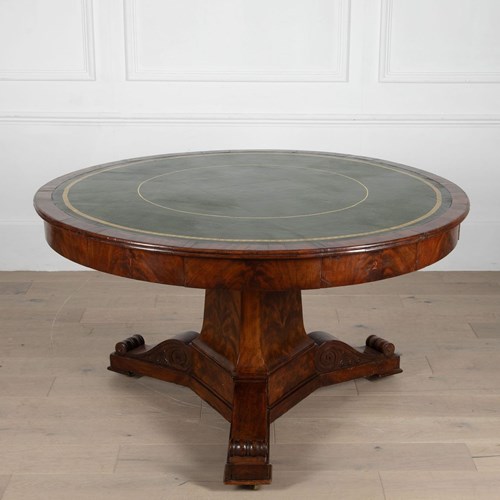 19Th Century French Flame Mahogany Drum Table