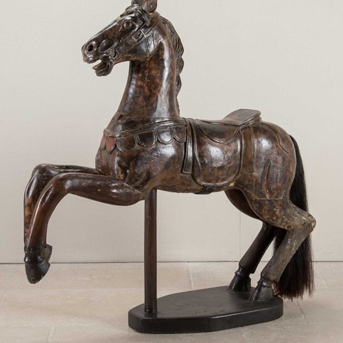 19Th Century French Full Size Bayol Carousel Horse Galloper