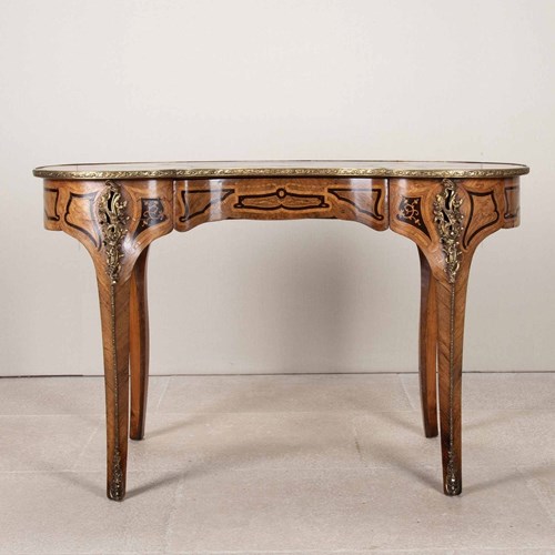 19Th Century French Inlaid Kidney Shape Bureau Plat