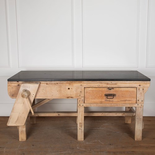 19Th Century French Work Bench With Granite Top